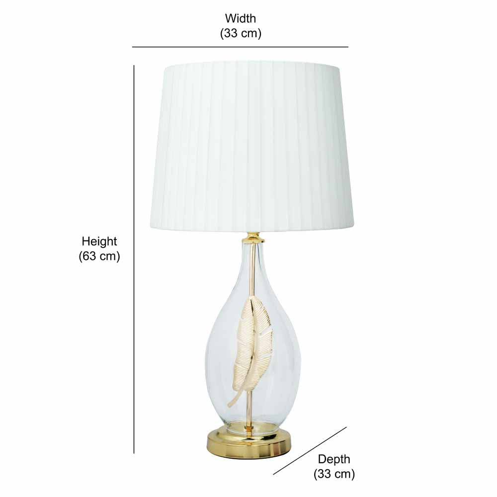 Glassio Leaf Fabric Shade Glass & Metal Base Table Lamp (Gold)