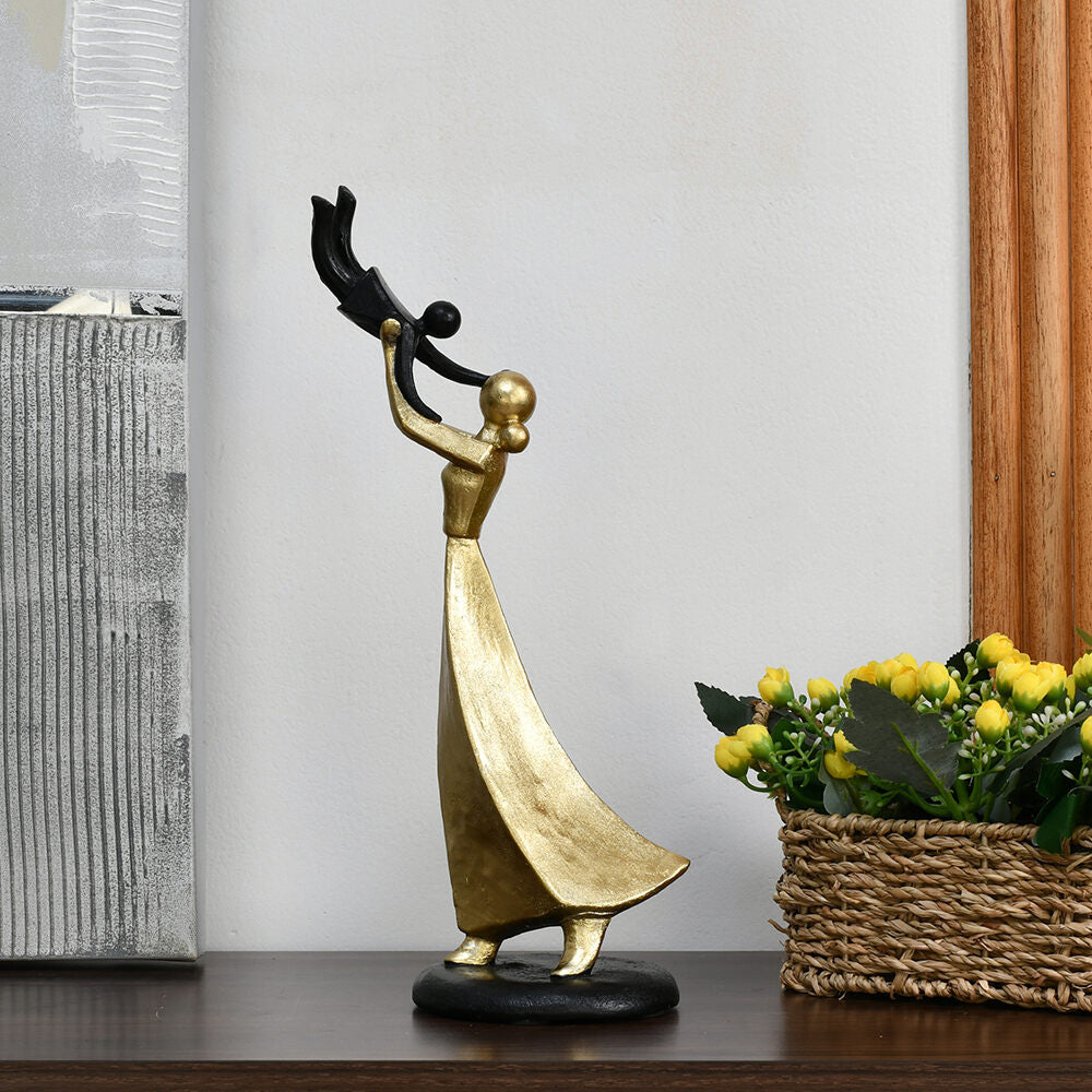 Mom Holding Kid Decorative Polyresin Showpiece (Black & Gold)