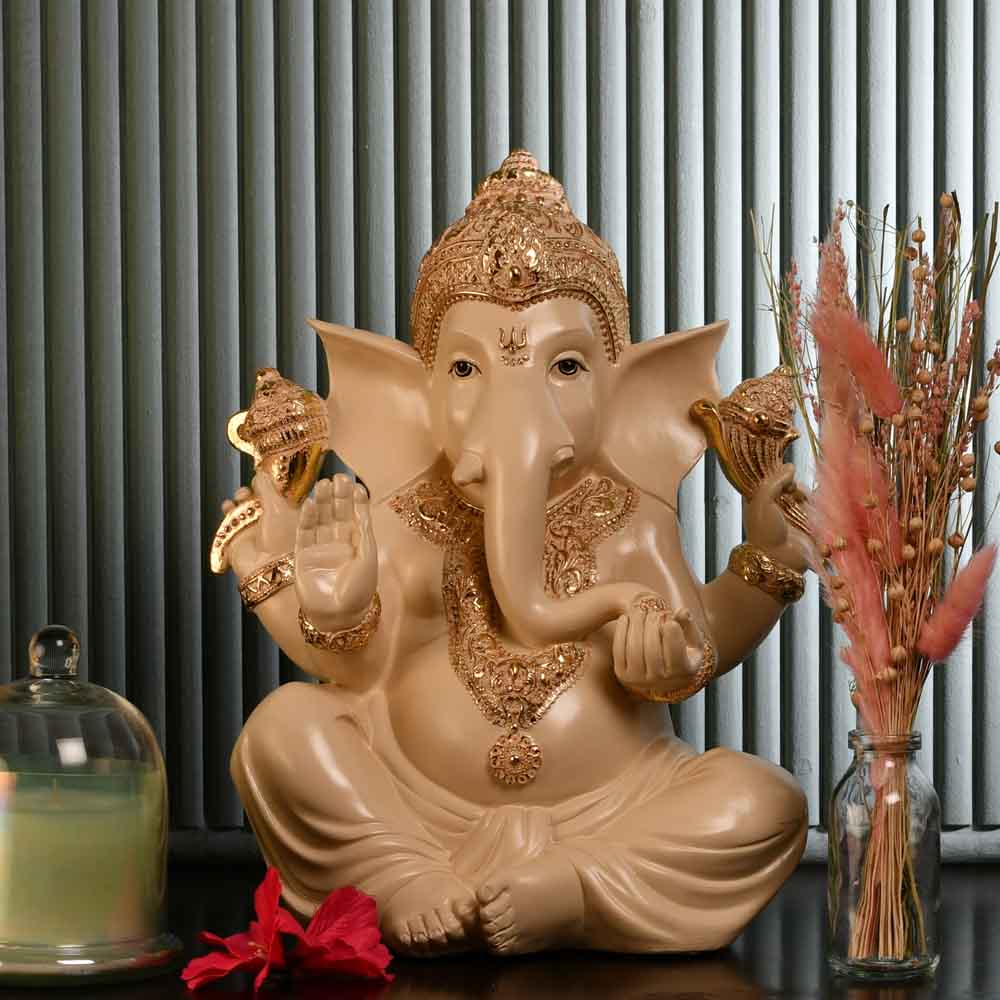 Ekdanta Ganesha Idol Polyresin Showpiece (Cream & Gold)