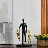 Nilkamal Dad With Two Kids Polyresin Decorative Showpiece (Black & Gold)