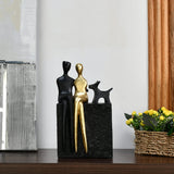 Couple With Dog Decorative Polyresin Showpiece (Black & Gold)