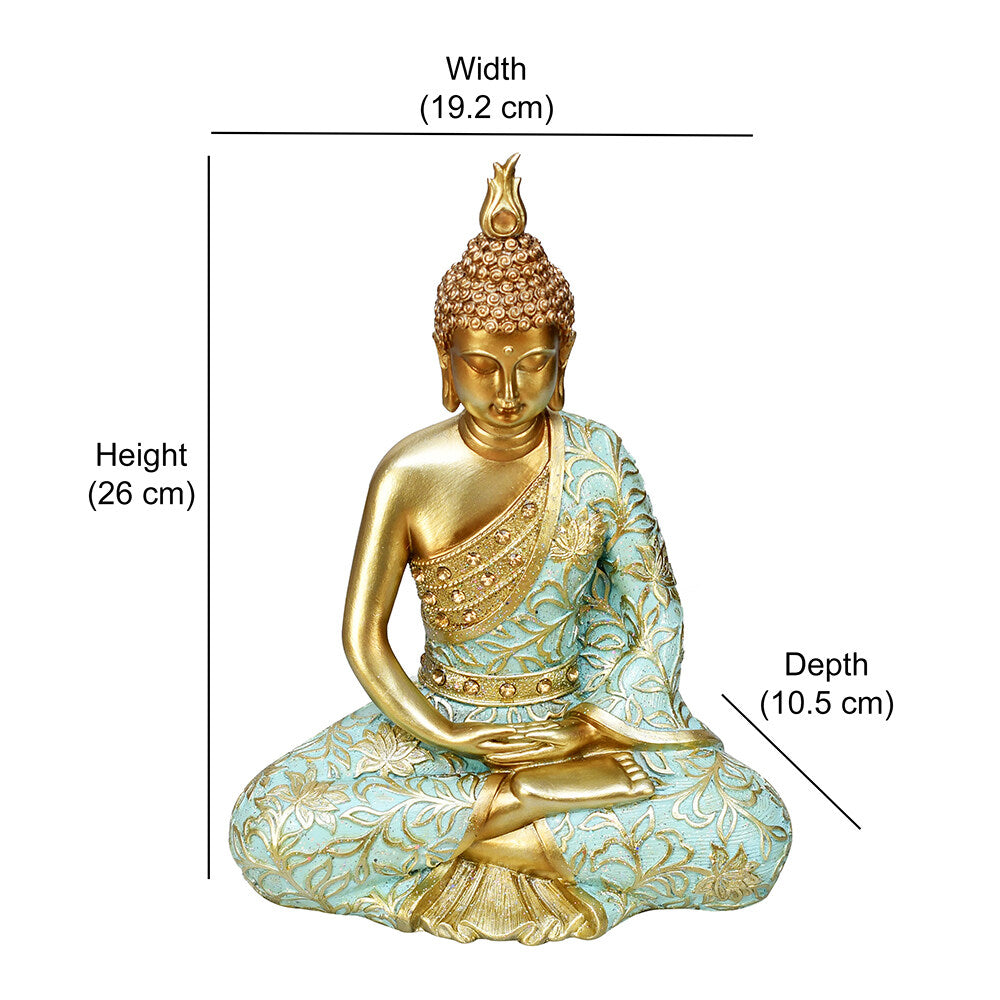 Meditating Buddha Polyresin Showpiece (Mint & Gold)