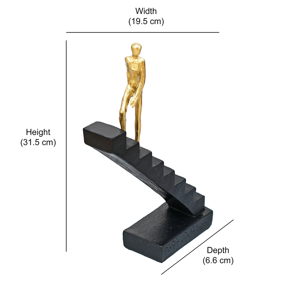 Man Climbing Stairs Decorative Polyresin Showpiece (Black & Gold)