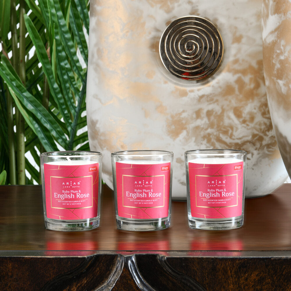 Nilkamal Arias by Lara Dutta Ruby Plum and English Rose Scented Votive Candles Set of 3 (White)