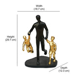 Dad With Two Kids Polyresin Decorative Showpiece (Black & Gold)