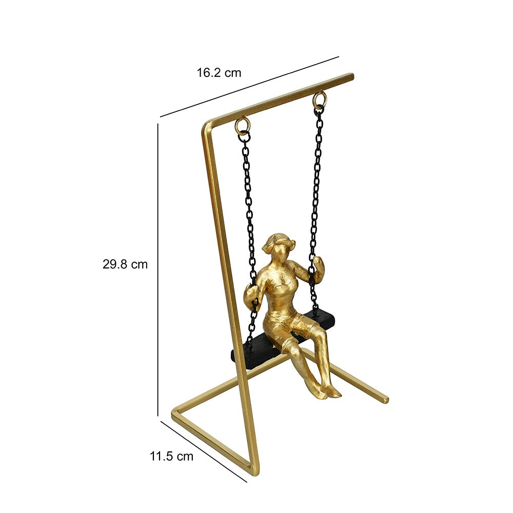 Lady On Swing Decorative Polyresin Showpiece (Black & Gold)