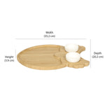 Owl Shaped Bamboo Serving Platter with 2 Ceramic Bowls (Light Brown & White)