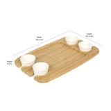 Rectangular Bamboo Serving Platter with 4 Ceramic Bowls (Light Brown & White)