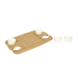 Rectangular Bamboo Serving Platter with 4 Ceramic Bowls (Light Brown & White)