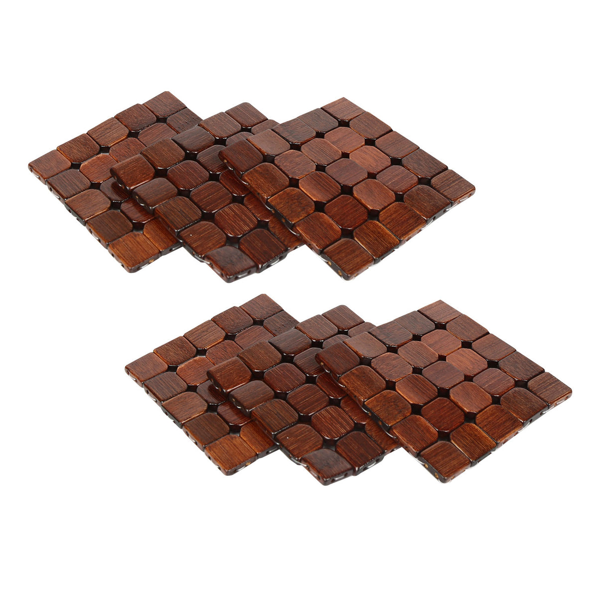 Checkered Bamboo Coasters Set of 6 (Brown)