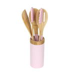 Bamboo Cooking Spoons Set with Holder (Brown & Purple)