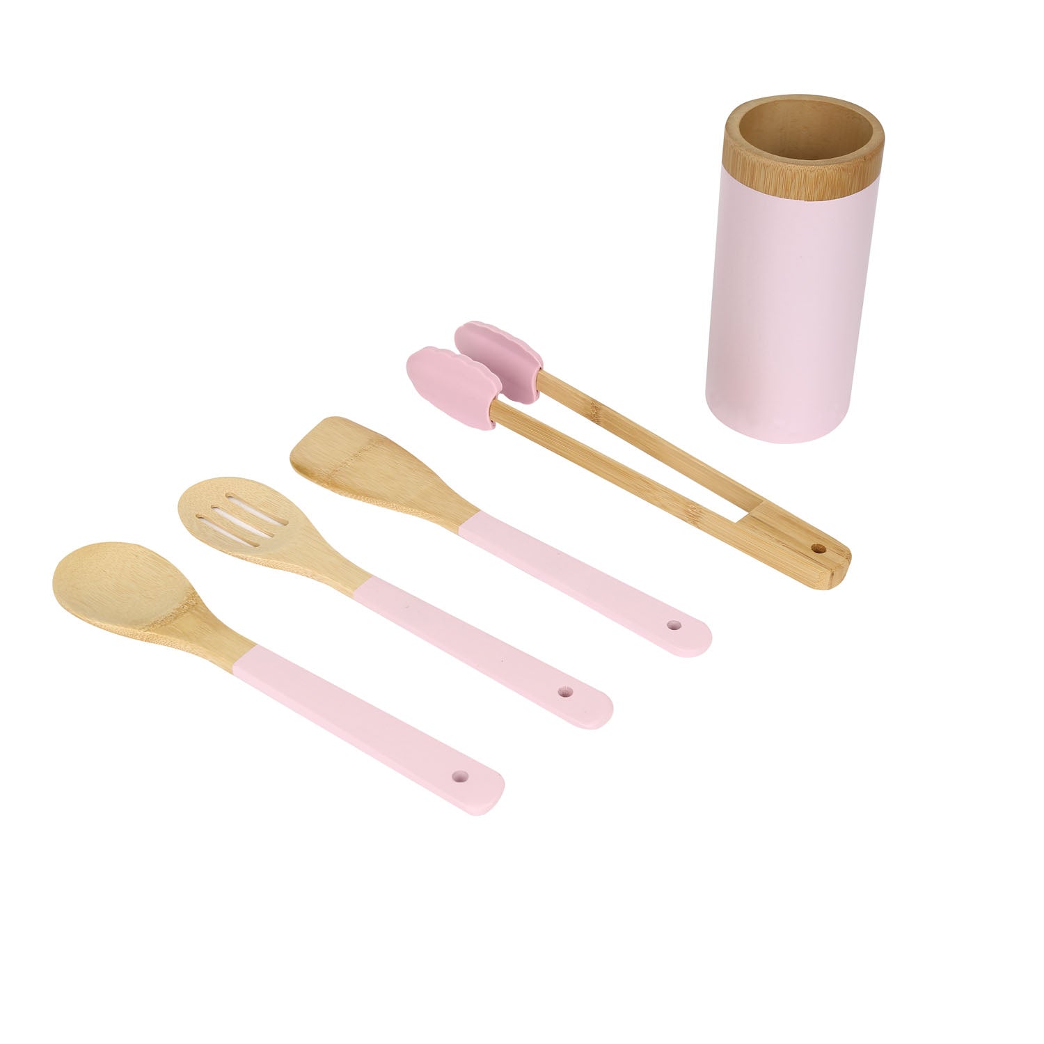 Bamboo Cooking Spoons Set with Holder (Brown & Purple)