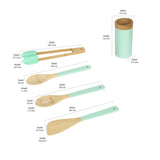 Bamboo Cooking Spoons Set with Holder (Brown & Blue)