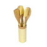 Bamboo Cooking Spoons Set with Holder (Brown & Yellow)