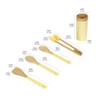 Bamboo Cooking Spoons Set with Holder (Brown & Yellow)