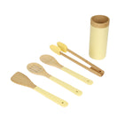 Bamboo Cooking Spoons Set with Holder (Brown & Yellow)