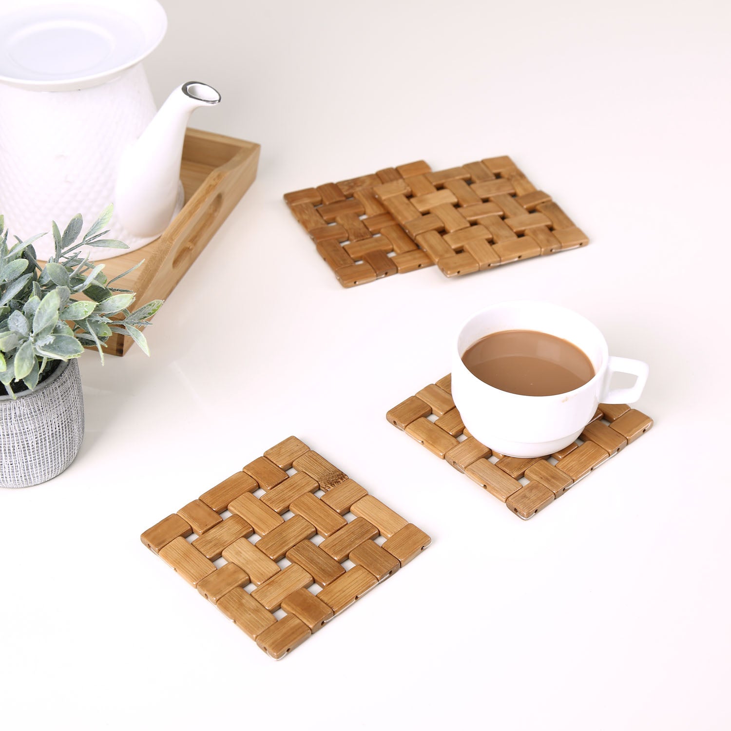 Criss Cross Bamboo Coasters Set of 6 (Brown)