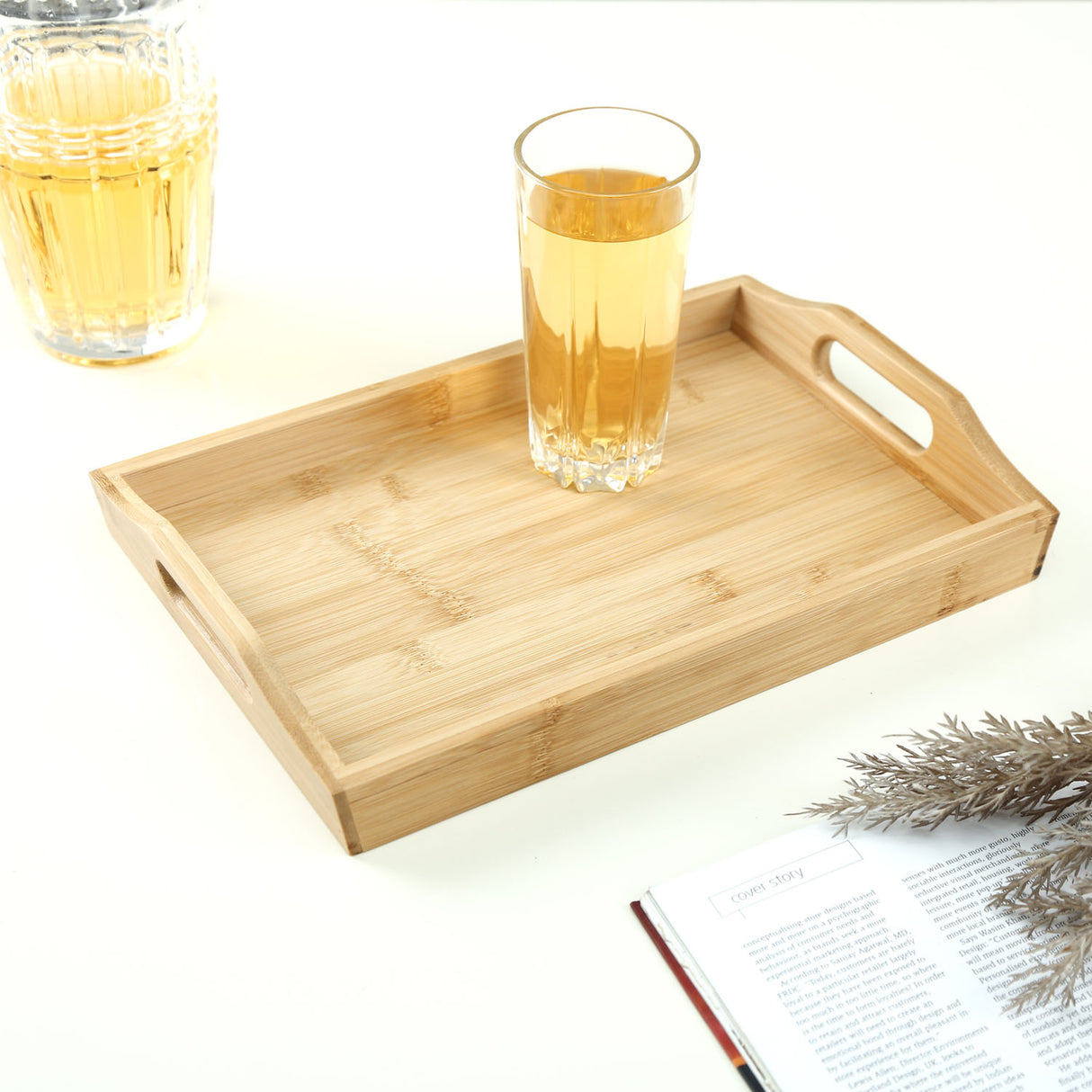 Rectangular Bamboo Tray (32.7 x 21.5 cm, Light Brown)