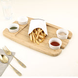 Rectangular Bamboo Serving Platter with 4 Ceramic Bowls (Light Brown & White)