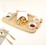 Rectangular Bamboo Serving Platter with 4 Ceramic Bowls (Light Brown & White)