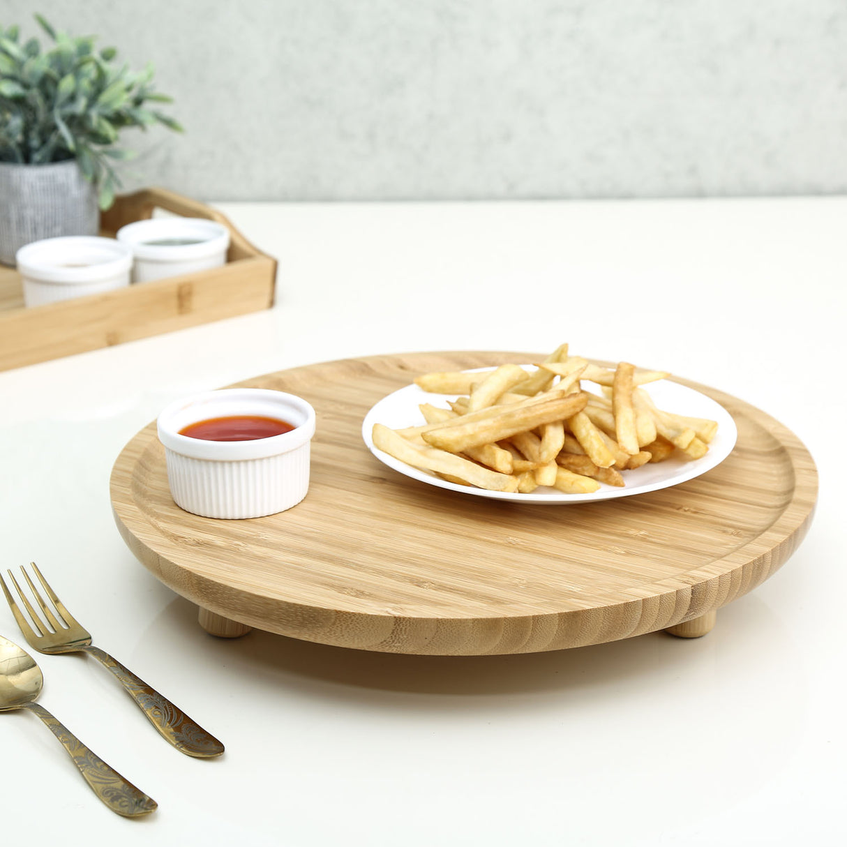 Round Bamboo Platter (Light Brown)