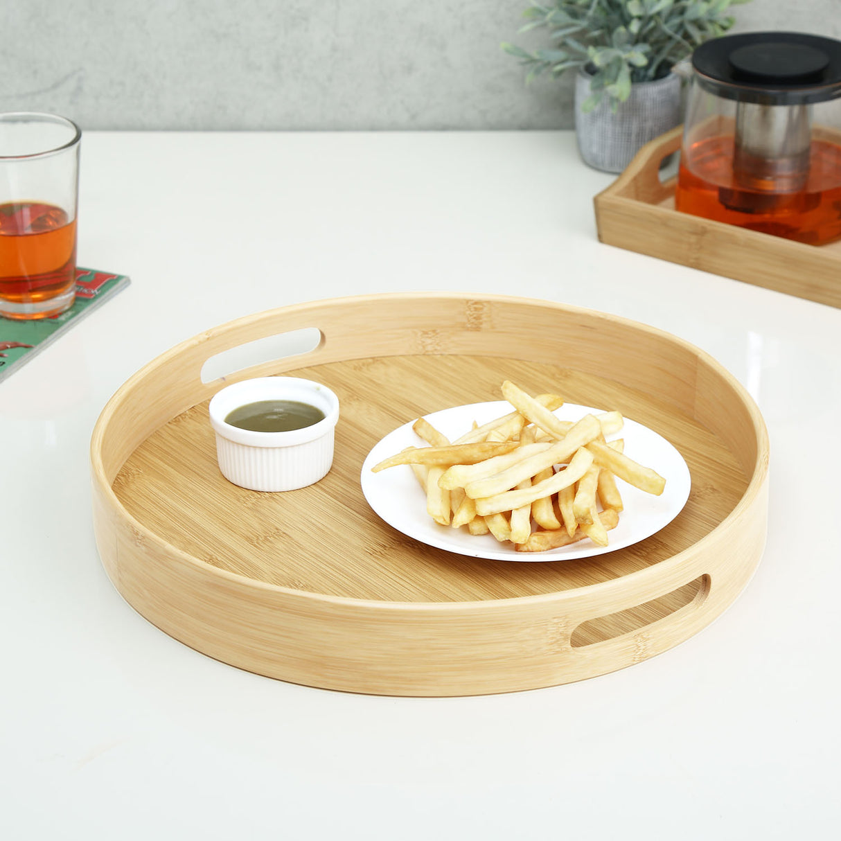 Round Bamboo Tray (35 x 5 cm, Light Brown)