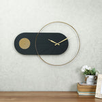 Arch Oval Wooden & Metal Wall Clock (Black & Gold)