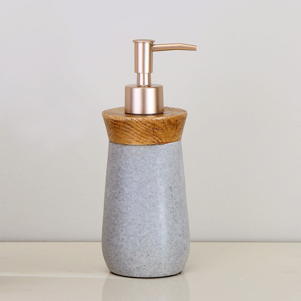 Nilkamal Wooden Finish Polyresin Plastic Liquid Soap Dispenser 300 Ml Grey