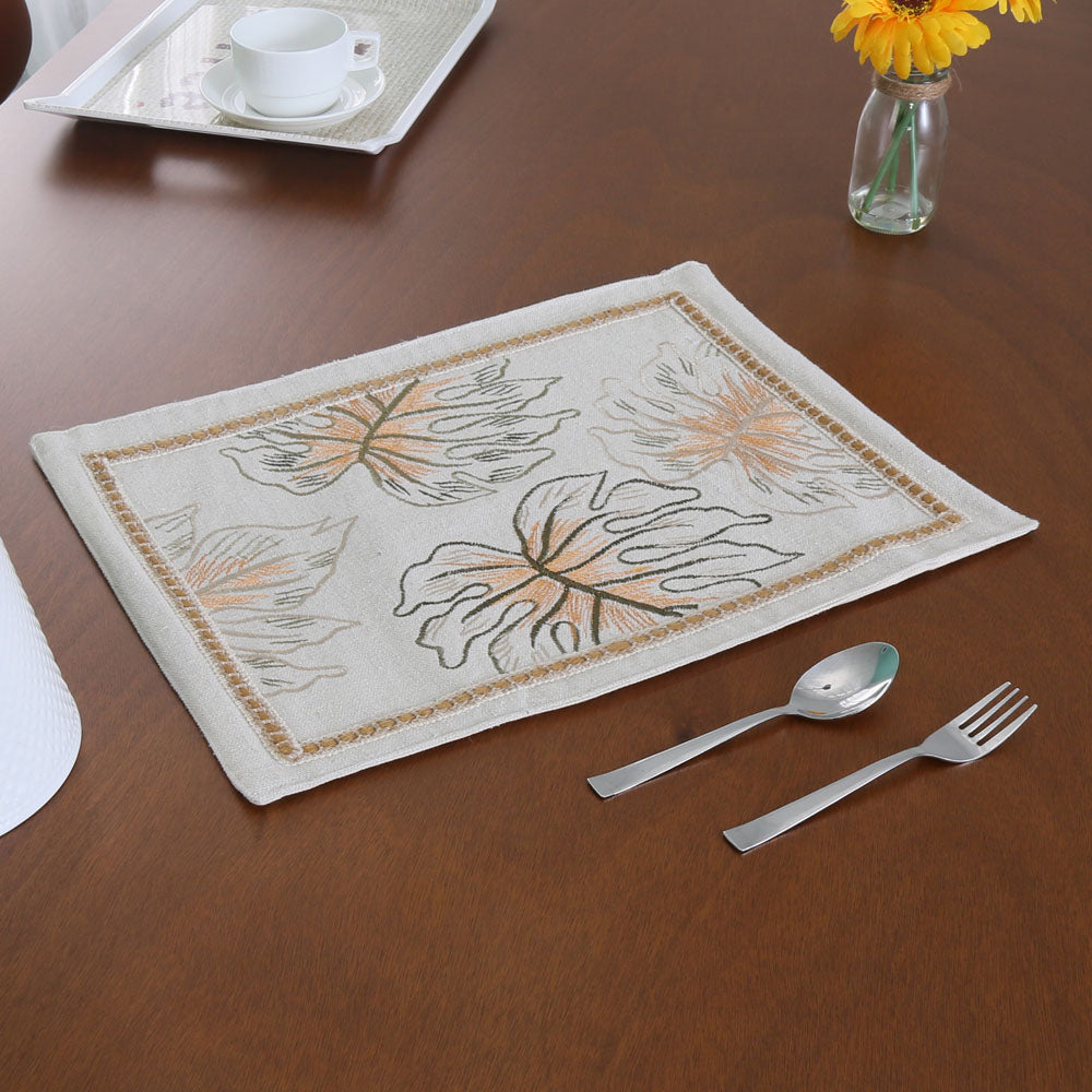 Nilkamal Leaf Design Cotton Rectangular Placemat Multicolor - 01