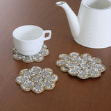 Nilkamal Floral Beaded Coasters Set of 4 (Grey & Gold)