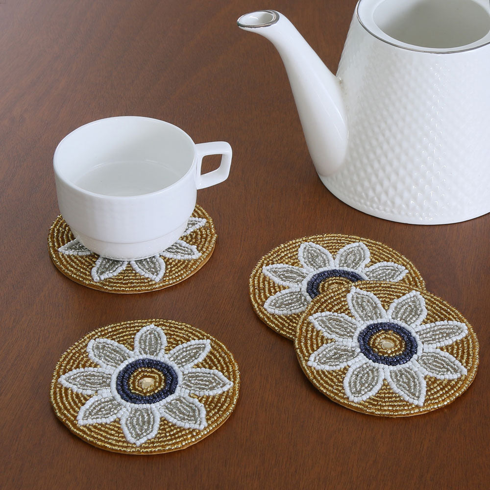 Floral Beaded Coasters Set of 4 (Multicolor)