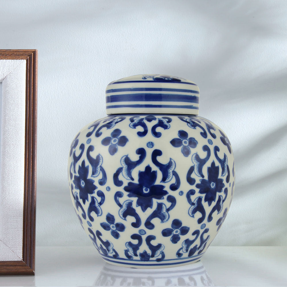 Nilkamal Decorative Motif Porcelain Urn Vase (Blue & White)