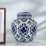 Decorative Motif Porcelain Urn Vase (Blue & White)