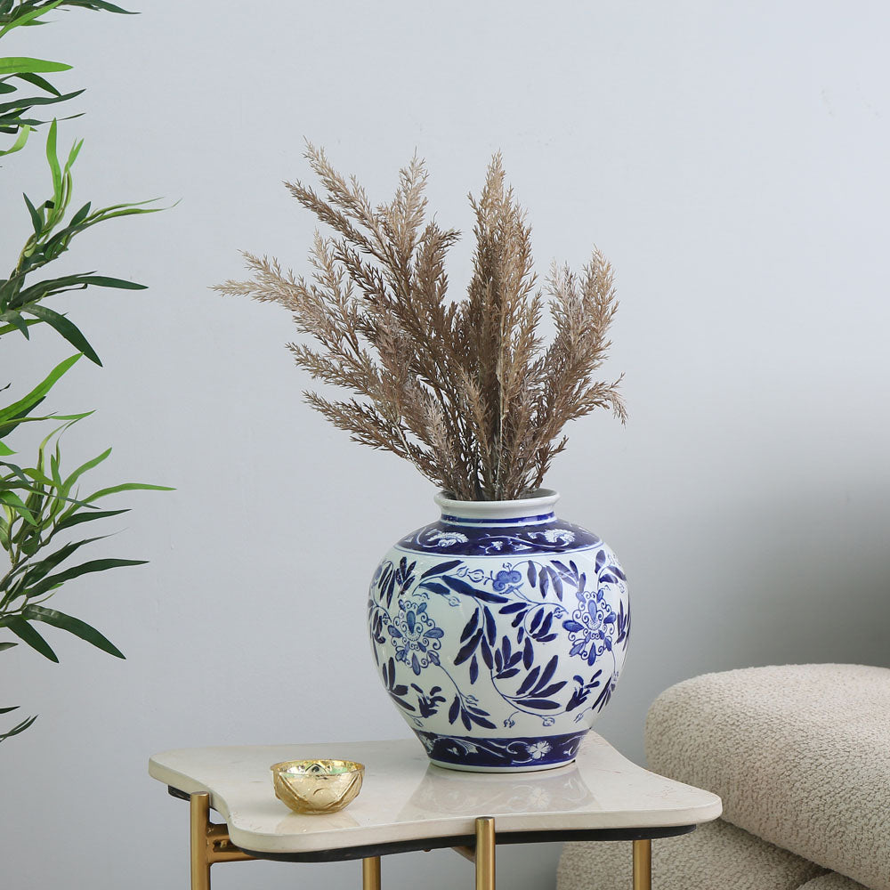 Leafy Decorative Porcelain Vase (Blue & White)