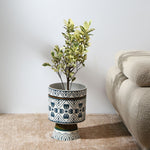 Floral Design Decorative Dolomite Planter (Blue & White)