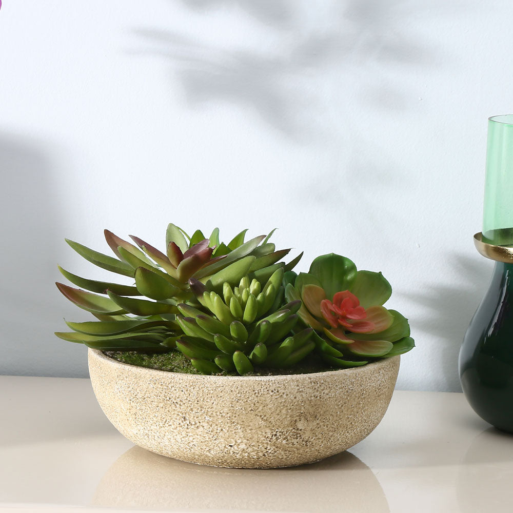 Artificial Succulent Plant With Round Pot (Green)