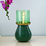 Decorative Oval Base Metal & Glass Candle Holder (Green)