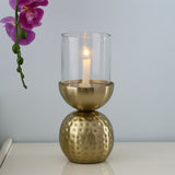 Decorative Round Hammered Base Metal & Glass Candle Holder (Gold)