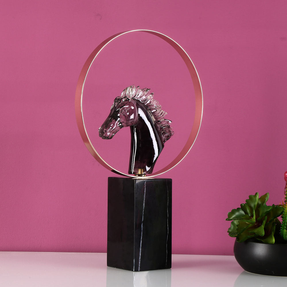 Horse Head On Cuboid Decorative Showpiece (Black)