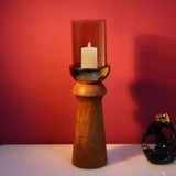 Decorative Dual Arch Wooden & Glass Candle Holder (Large, Gold & Brown)