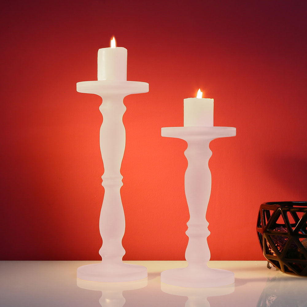 Decorative Frosted Glass Candle Holder Set of 2 (White)