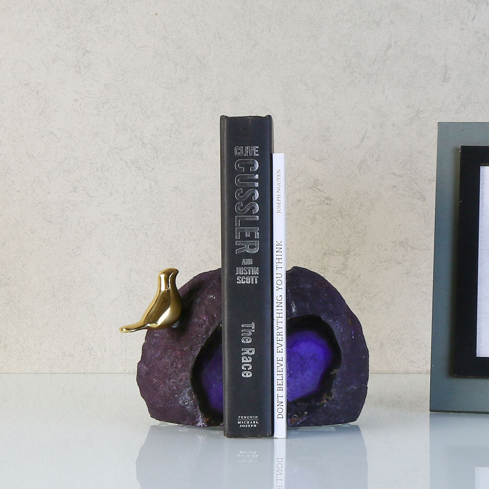 Nilkamal Agate Bird Bookends (Purple & Gold)