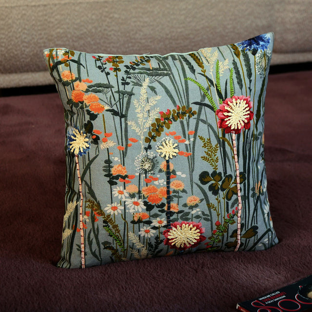 Nilkamal Flora Leaves Cotton 16" x 16" Cushion Cover (Multicolor) - 01