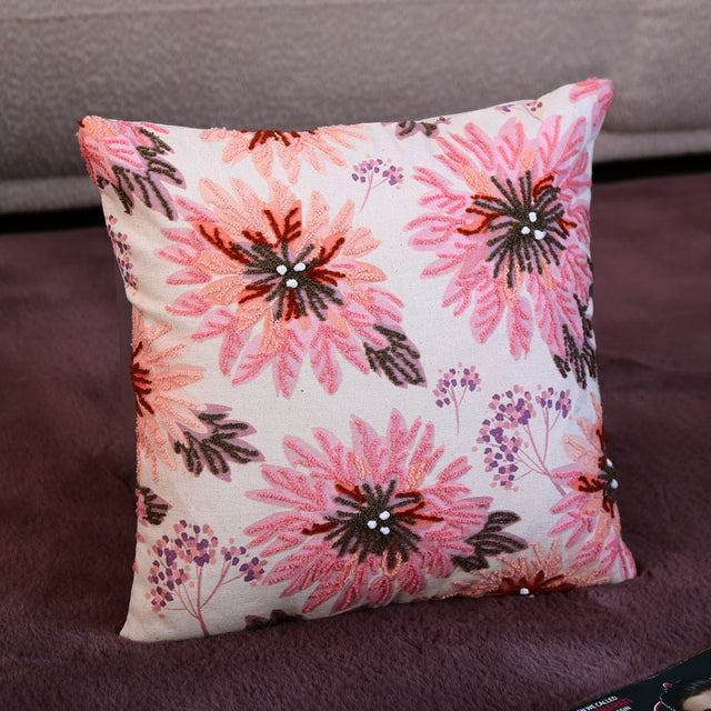 Nilkamal Multi Flower Cotton 16 X 16 Cushion Cover Pink Peach