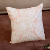 Floral Embroidered Cotton 16" x 16" Cushion Cover (Peach)