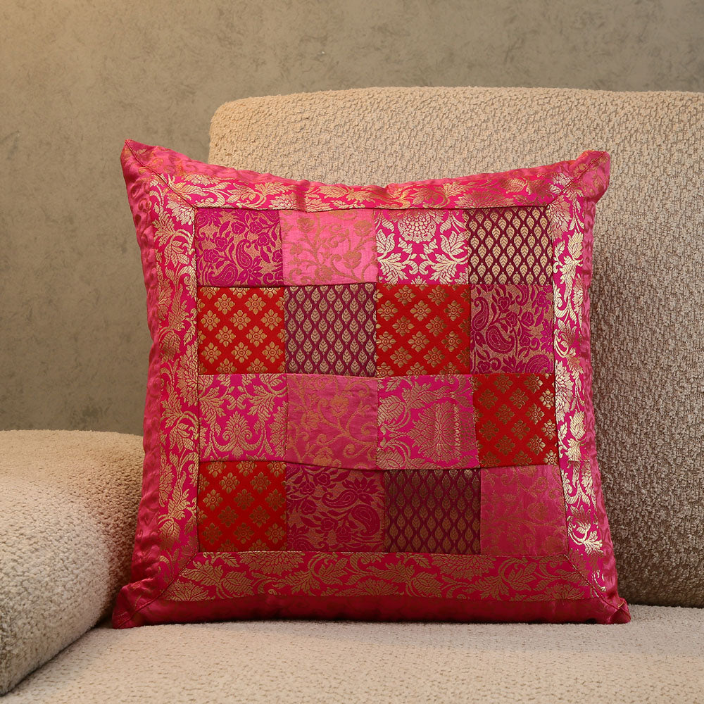 Nilkamal Multi Patch Polyester 16 X 16 Filled Cushion Pink