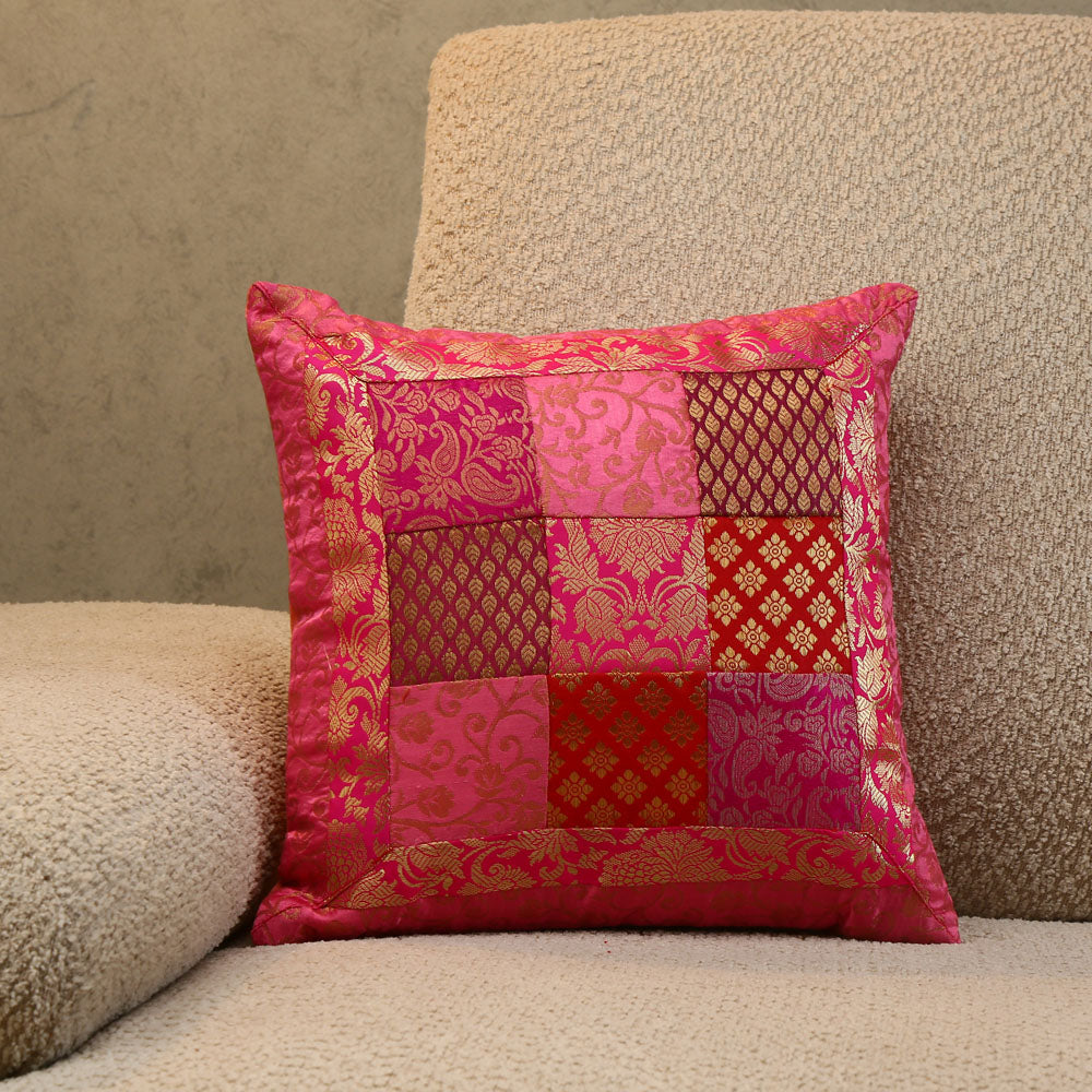 Nilkamal Multi Patch Polyester 12 X 12 Filled Cushion Pink