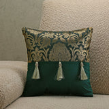 Brocade with Tassel Polyester 12" x 12" Filled Cushion (Green)