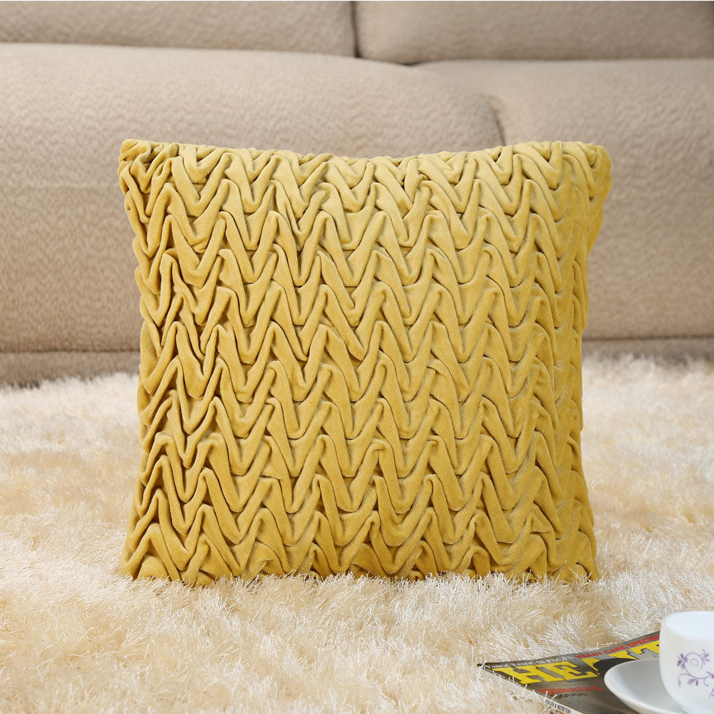 Nilkamal Zig Zag Knot Pattern Cotton Velvet 16 X 16 Filled Cushion Yellow