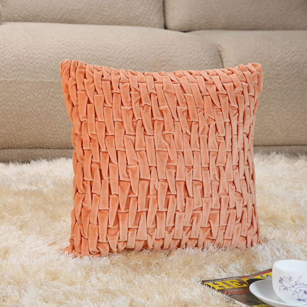 Nilkamal Rectangular Knot Pattern Cotton Velvet 16 X 16 Filled Cushion Orange